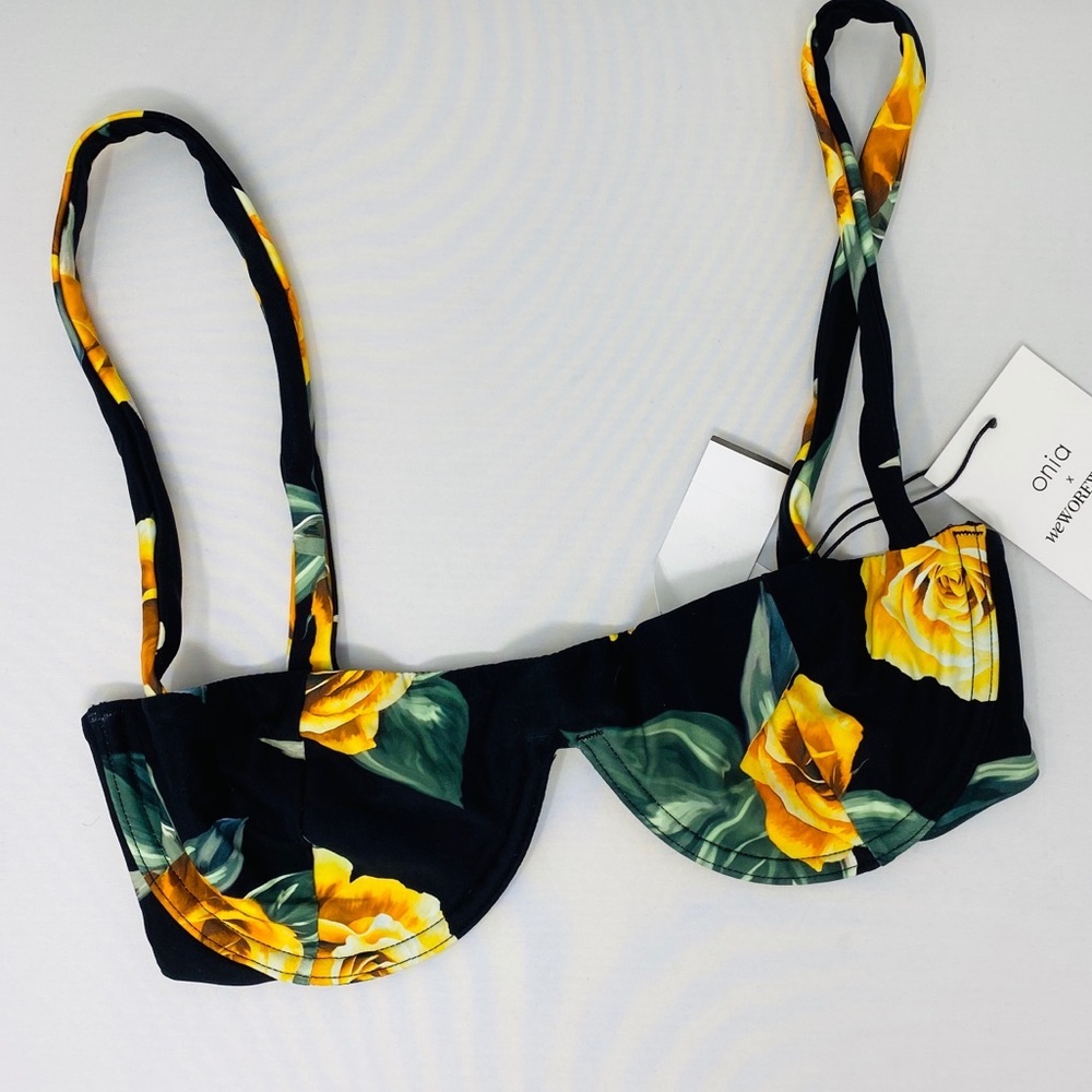 ONIA X WEWOREWHAT Black Rosses Sorrento Bikini Top - Picture 2 of 4